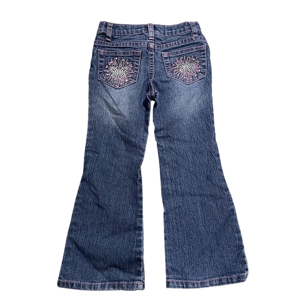Y2K VTG Arizona Jean Co. 5T Embroidered Sequin Butterfly Flower Denim Pants Pink